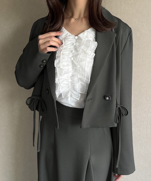 JUN&ROPE ジャケットとスカートセットアップ JUNOAH（ジュノア） セットアップ 前リボンテーラードジャケット＋