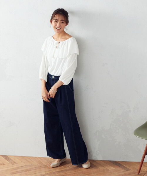 「COMME CA ISM」 7分袖カットソー LARGE ブラック レディース