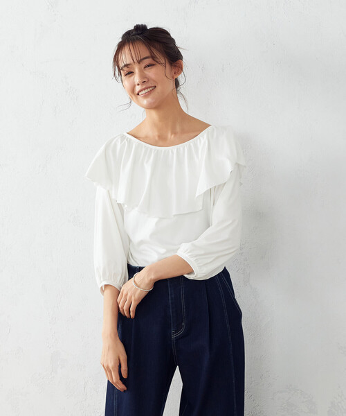 「COMME CA ISM」 7分袖カットソー LARGE ブラック レディース