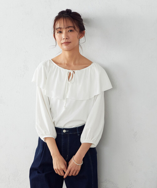 「COMME CA ISM」 7分袖カットソー LARGE ブラック レディース
