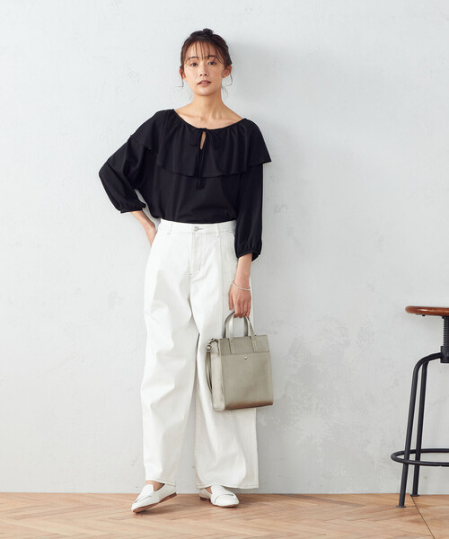 「COMME CA ISM」 7分袖カットソー LARGE ブラック レディース