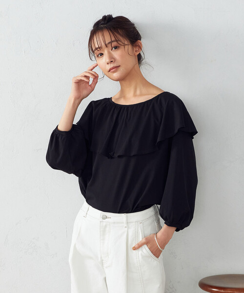 「COMME CA ISM」 7分袖カットソー LARGE ブラック レディース