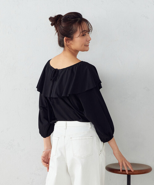「COMME CA ISM」 7分袖カットソー LARGE ブラック レディース