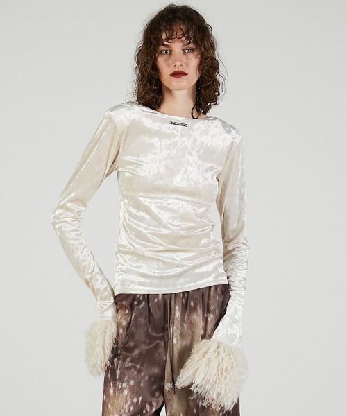 【新品未開封 24時間以内匿名発送】 Belmont Floral Velour PRANK PROJECT（プランクプロジェクト） ファースリーブベロアトップ