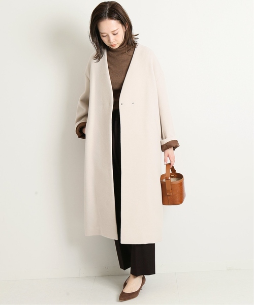 【美品】やわらかウール IENA グレー ノーカラーロングコート イエナ IENA（イエナ） ノーカラーコート 36 グレー レディース : ZOZOTOWN