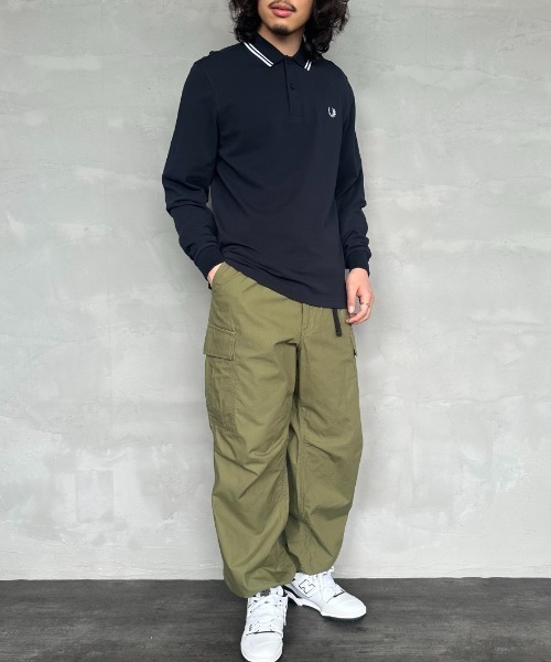 「FRED PERRY」 長袖ポロシャツ S ホワイト レディース