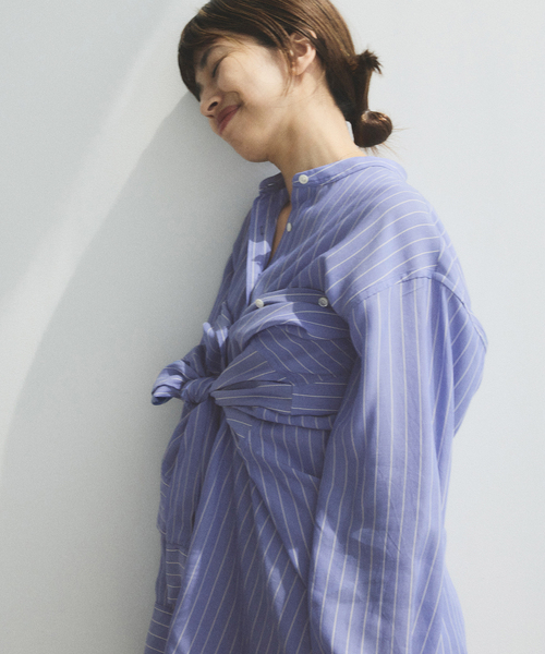 IENA（イエナ） ブラウス シャツ リヨセルストライプバンドカラー