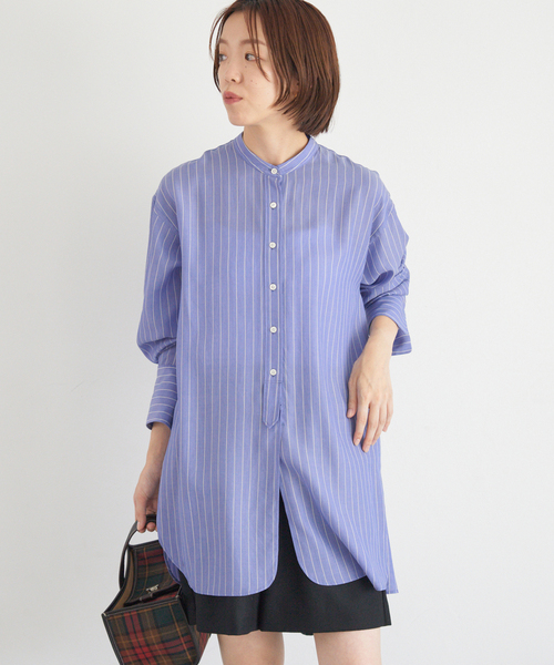 IENA ストライプバンドカラーシャツ リヨセルストライプバンドカラーシャツ（シャツ／ブラウス）｜IENA