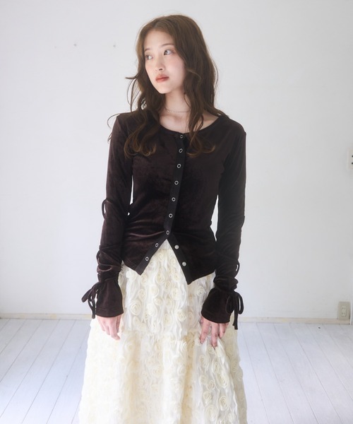 mellowneon（メロウネオン） tシャツ ベロアリボントップス レディース