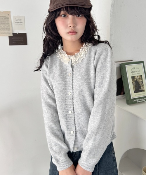 SOLLON.（ソルロン） カーディガン フリルネックニットカーディガン