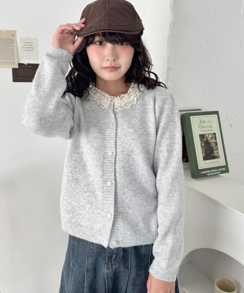 SOLLON.（ソルロン） カーディガン フリルネックニットカーディガン