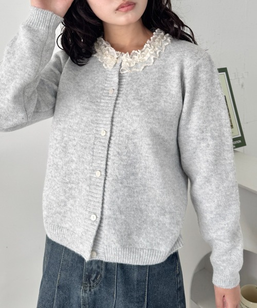 SOLLON.（ソルロン） カーディガン フリルネックニットカーディガン