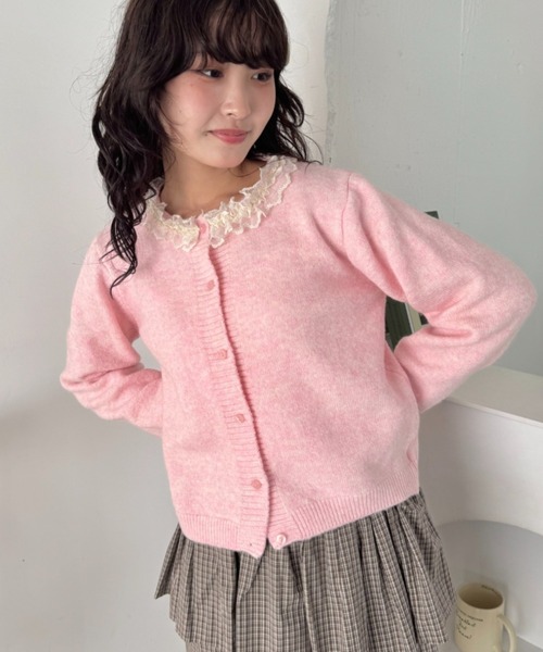 SOLLON.（ソルロン） カーディガン フリルネックニットカーディガン