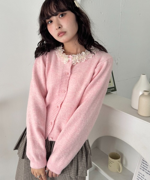 SOLLON.（ソルロン） カーディガン フリルネックニットカーディガン