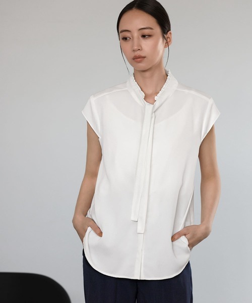 「Flolia」 ノースリーブブラウス M グレイッシュベージュ レディース_画像3
