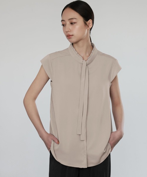 「Flolia」 ノースリーブブラウス M グレイッシュベージュ レディース_画像9