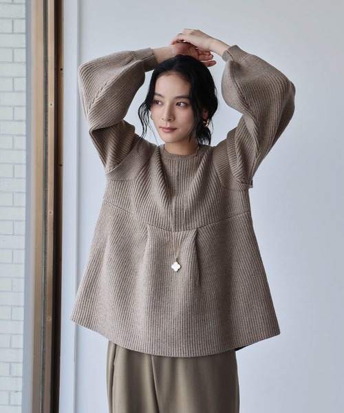 ★ Limited ES pattern scarfペプラムニットプルオーバー ELFRANK ニット セーター ボリュームスリーブ ペプラム ニット プル