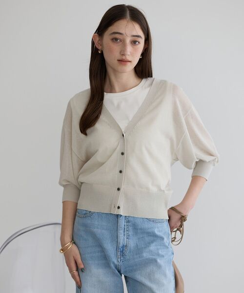 「YECCA VECCA」 7分袖ニットカーディガン FREE グリーン レディース_画像2