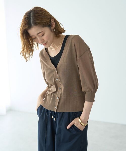 「YECCA VECCA」 7分袖ニットカーディガン FREE グリーン レディース_画像4