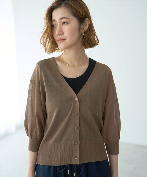 「YECCA VECCA」 7分袖ニットカーディガン FREE グリーン レディース_画像7