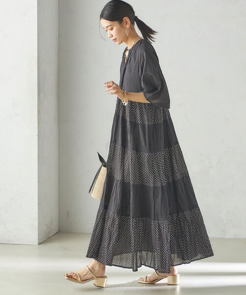 「Fanaka」 半袖ワンピース ONE SIZE ブラック レディース_画像2