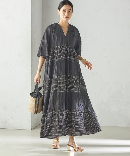 「Fanaka」 半袖ワンピース ONE SIZE ブラック レディース_画像3