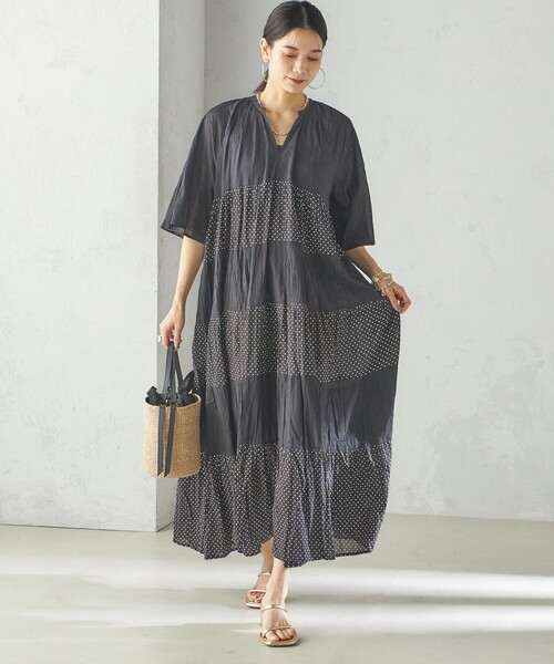 「Fanaka」 半袖ワンピース ONE SIZE ブラック レディース_画像4