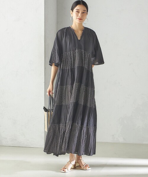 「Fanaka」 半袖ワンピース ONE SIZE ブラック レディース_画像5