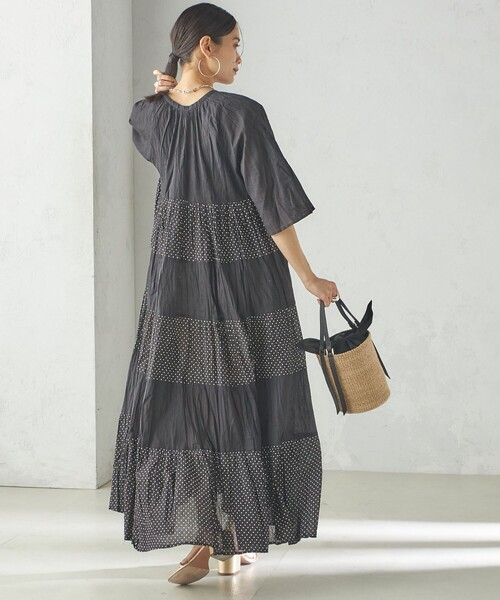 「Fanaka」 半袖ワンピース ONE SIZE ブラック レディース_画像7