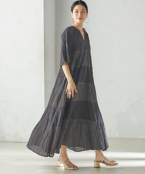 「Fanaka」 半袖ワンピース ONE SIZE ブラック レディース_画像8