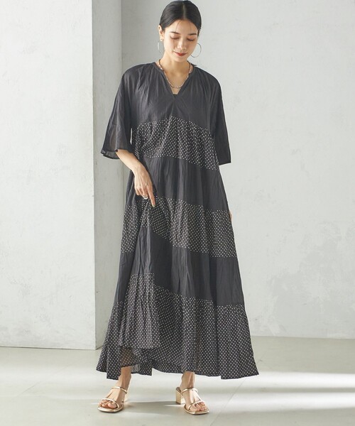 「Fanaka」 半袖ワンピース ONE SIZE ブラック レディース_画像9