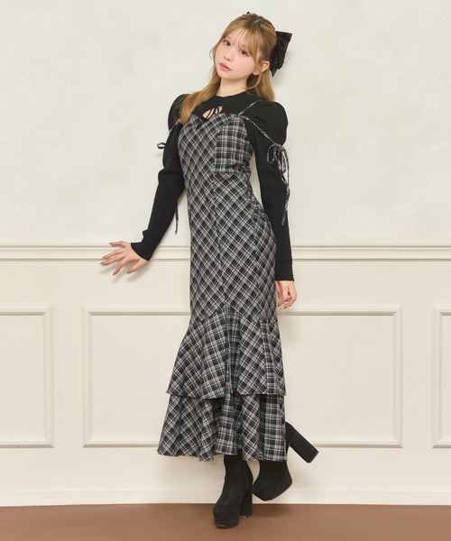 apresjour デザインティアードキャミワンピース＆オープンパワショルニット apres jour（アプレジュール） ワンピース デザインティアードキャミ