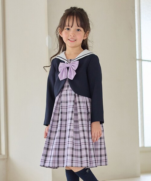 120size チェック セレモニー 入学 卒園 発表会 フォーマル 女の子 ANY（エニィ） ドレス 発表会 卒園式 入学式 「2点セット」セーラー