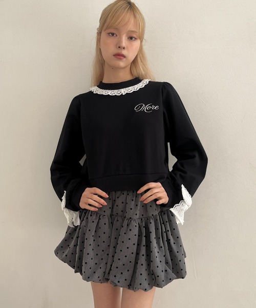 リボン スウェット トレーナー プルオーバー りぼん クチュールブローチ L 黒 Couture Brooch - リボン スウェット トレーナー プルオーバー りぼん