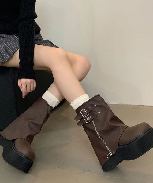 LACーVERT ブーツ 「ショート」ZIPベルトカバーブーツ レディース