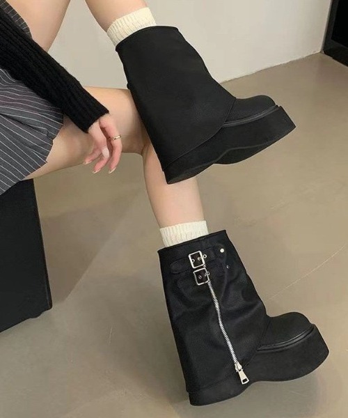 LACーVERT ブーツ 「ショート」ZIPベルトカバーブーツ レディース