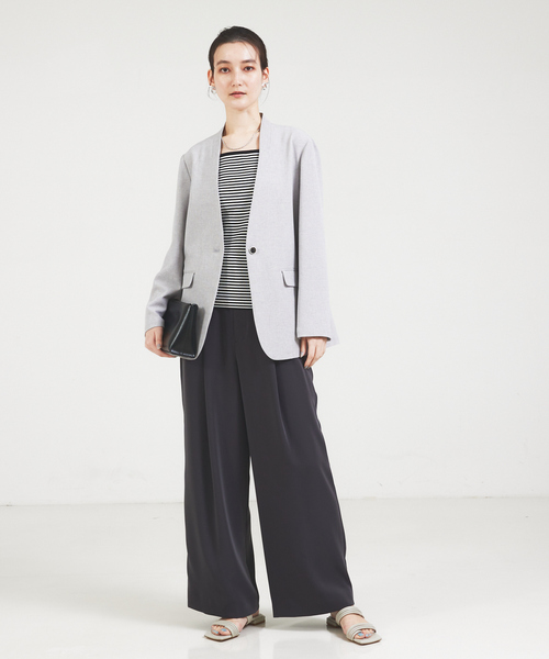 「qualite」 ノーカラージャケット 36 ベージュ レディース_画像2