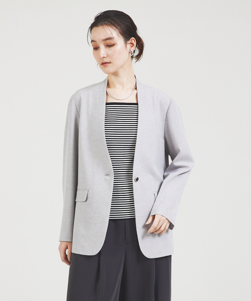 「qualite」 ノーカラージャケット 36 ベージュ レディース_画像4