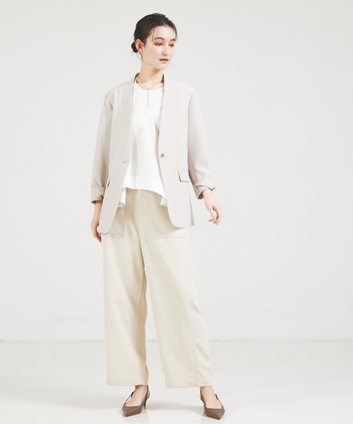 「qualite」 ノーカラージャケット 36 ベージュ レディース_画像6