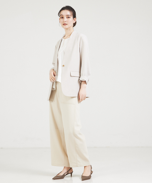 「qualite」 ノーカラージャケット 36 ベージュ レディース_画像7