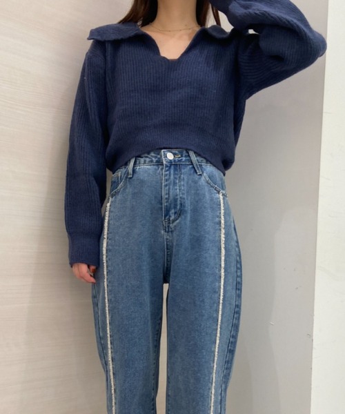 「solleim」 長袖ニット M ネイビー レディース_画像3