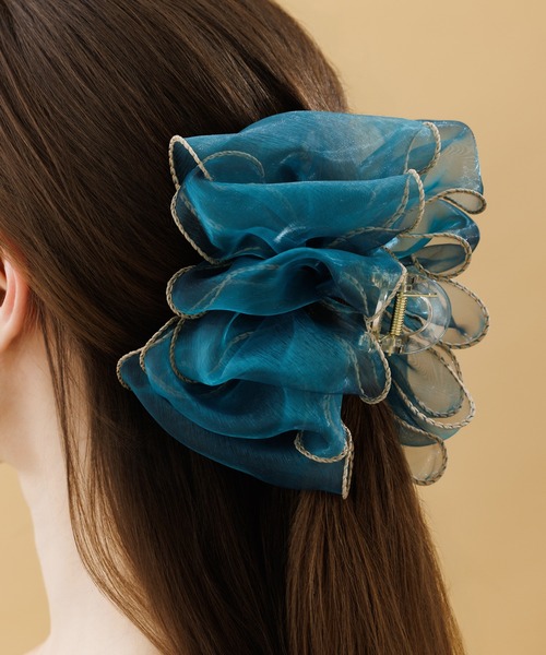 LA MUe ヘアクリップ 「LA MUE」シアー バイカラー フリル バンス 