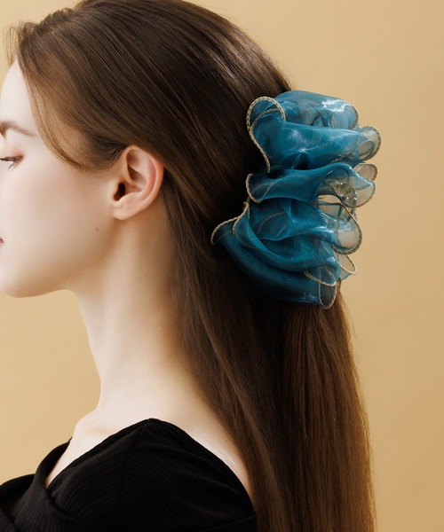 LA MUe ヘアクリップ 「LA MUE」シアー バイカラー フリル バンス 