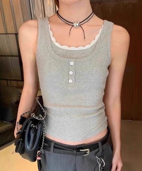タンクトップ ノースリーブ レイヤード風タンクトップ レディース