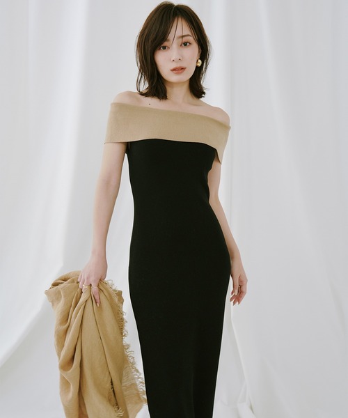 「anuans」 ニットワンピース MEDIUM ベージュ レディースの画像