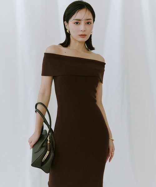 「anuans」 ニットワンピース MEDIUM ベージュ レディースの画像