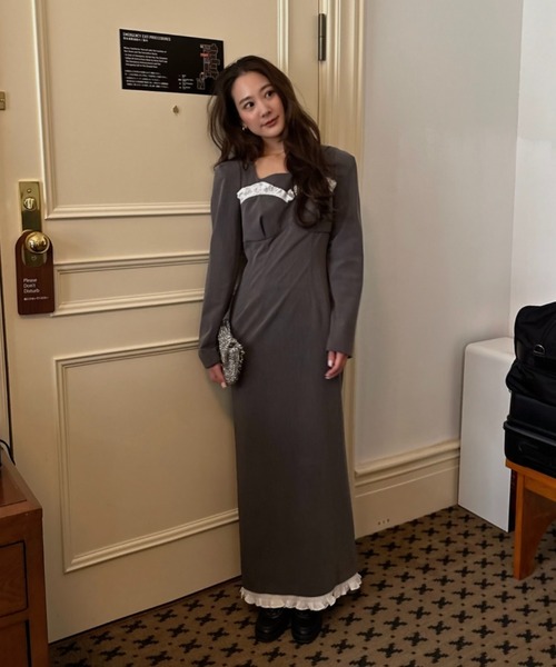 ANDRESD ドレス フリルトリムロングドレス / frills trim long dress
