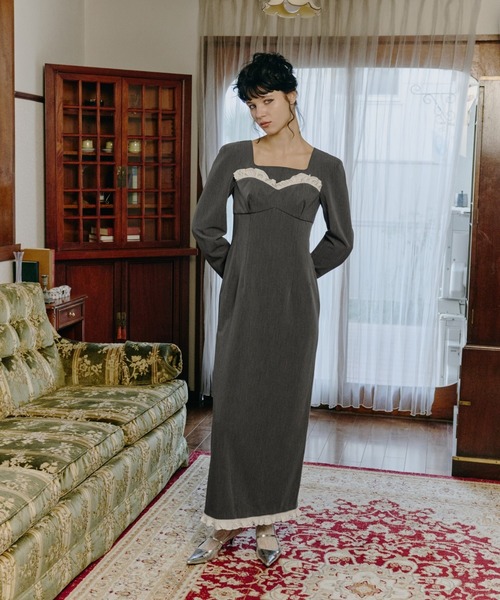 ANDRESD ドレス フリルトリムロングドレス / frills trim long dress