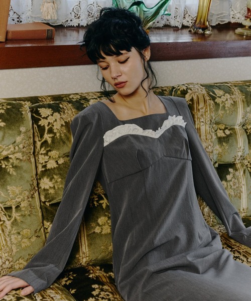 ANDRESD ドレス フリルトリムロングドレス / frills trim long dress