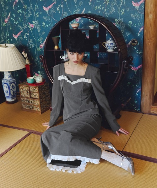 ANDRESD ドレス フリルトリムロングドレス / frills trim long dress